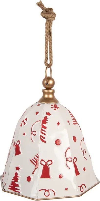 Vianočná dekorácia biely kovový zvon na povraze - Ø 24*25 cm