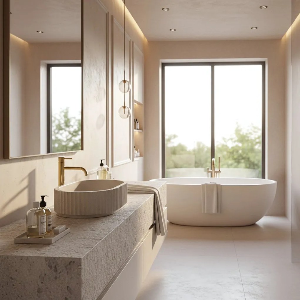 Rea Margaret, umývadlo na dosku 490x355x125 mm, béžová-sivá, REA-U7343