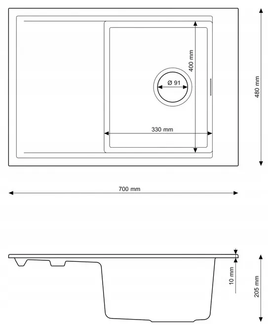 Gamma Design 7050, 1-komorový granitový drez 700x480x205 mm, béžová, GMA-ZLE000126