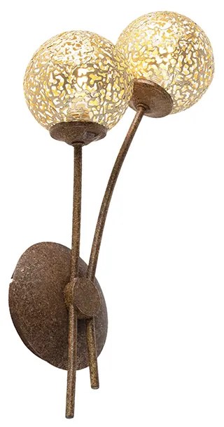 Rustikálna nástenná lampa hrdzavohnedá s vypínačom 2-svetlá - Kreta