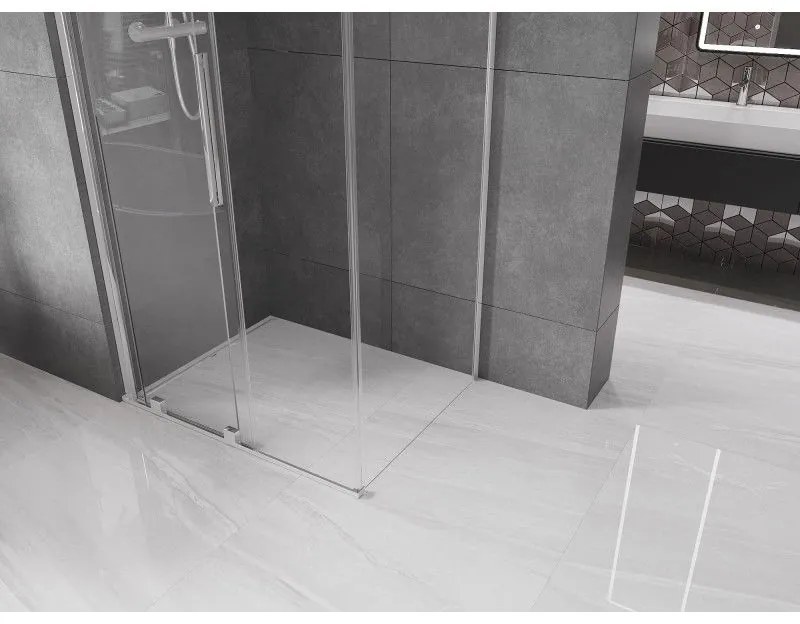 Mexen Velar, sprchový kút s posuvnými dverami 110(dvere) x 75(stena) cm, 8mm číre sklo, chrómový profil, 871-110-075-01-01