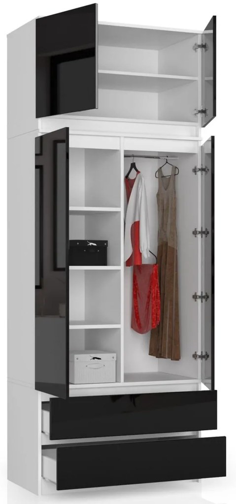 Nadstavec na skrinku Star 90 cm biely/čierny lesk