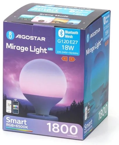LED RGB Stmievateľná žiarovka MESH G120 E27/18W/230V 6500K + DO - Aigostar