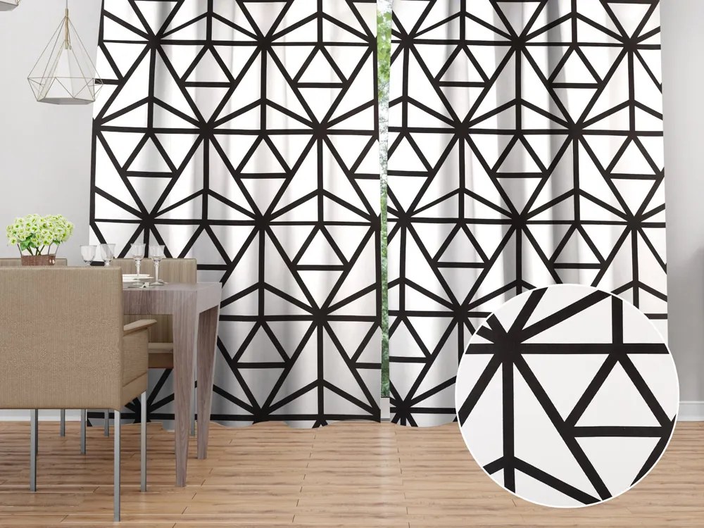 Biante Bavlnený záves Sandra SA-577 Čierne geometrické vzory na bielom 150x220 cm