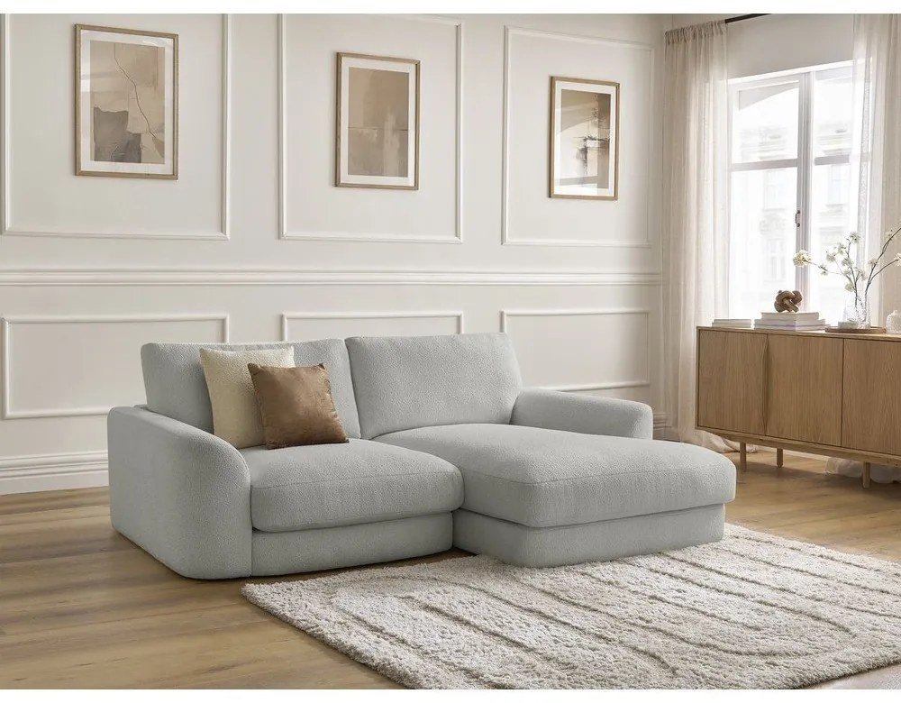 Svetlosivá rohová pohovka z textílie buklé (pravý roh/s leňoškou) Leonore – Bobochic Paris