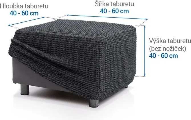Super strečové poťahy RUBINIA antracitová taburetka (40 - 60 cm)