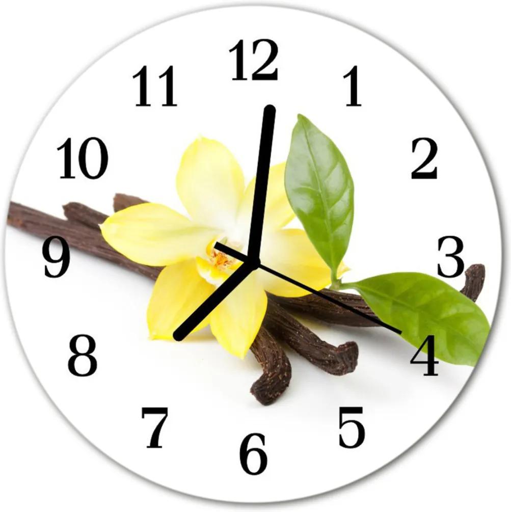 Nástenné sklenené hodiny  vanilkové kvety