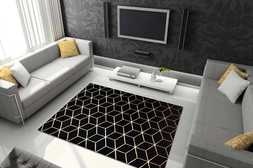 Koberec, Behúň GLOSS 409C 86 Kocky, glamour, art deco čierno / zlatý