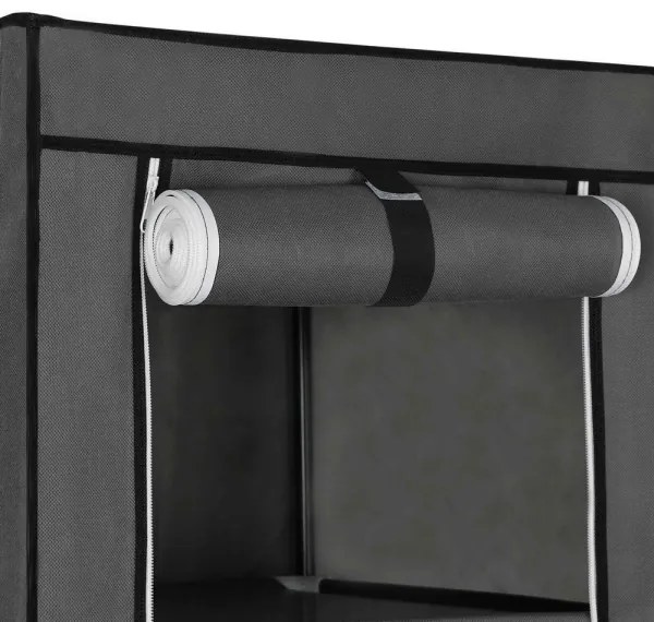 Úložná textilná skriňa s policami a vešiakovou tyčou MATIS 150x175 cm sivá