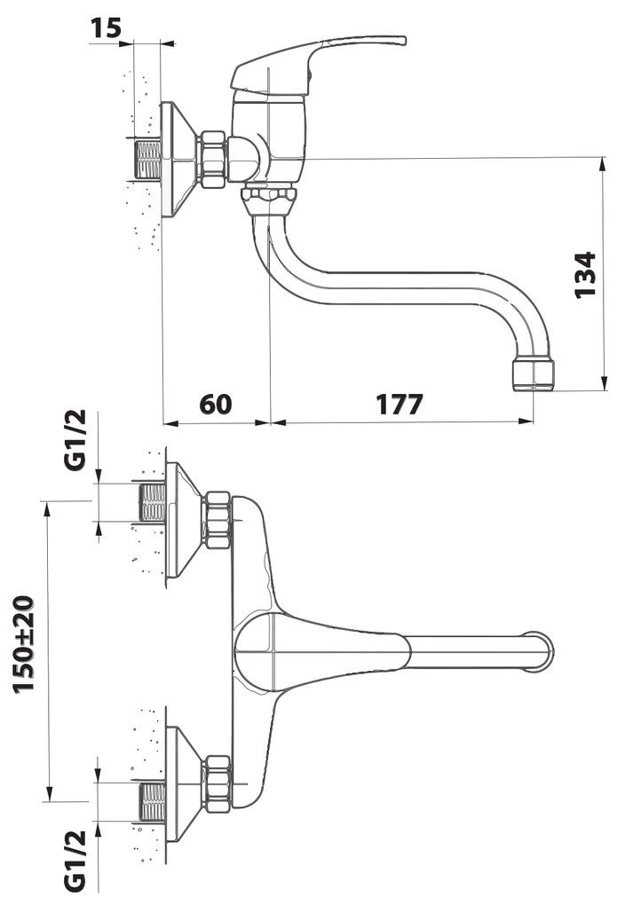 Aqualine, AQUALINE 35 nástenná batéria, výtokové ramienko 177mm, chrómová, 52146