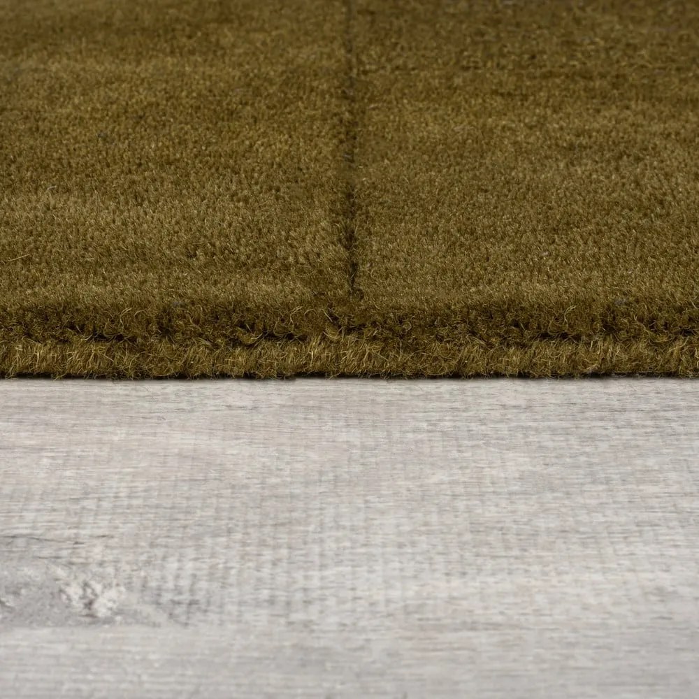 Kaki ručne tkaný vlnený behúň 60x230 cm Checkerboard – Flair Rugs