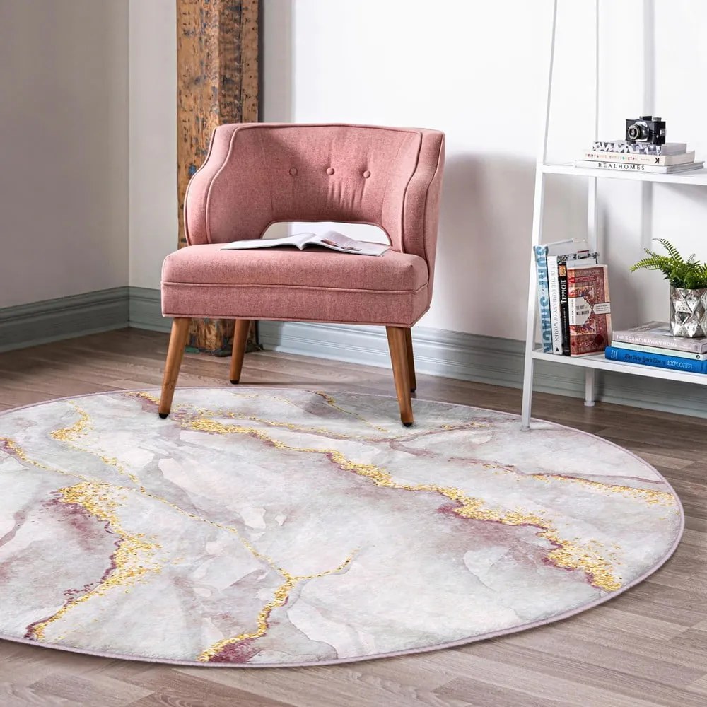 Svetloružový/v zlatej farbe prateľný okrúhly koberec ø 80 cm Marble – Mila Home