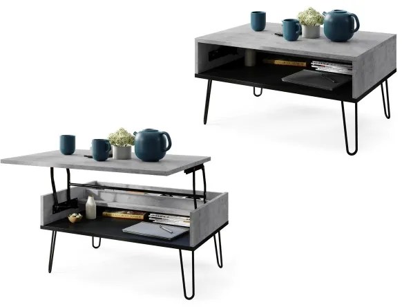 Konferenčný stôl HALIJA so zdvíhacou doskou a policou, betónovo sivý/čierny