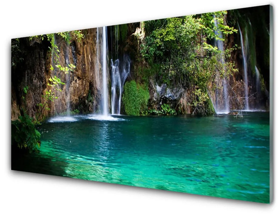 Obraz na skle Jazero vodopád príroda 100x50 cm