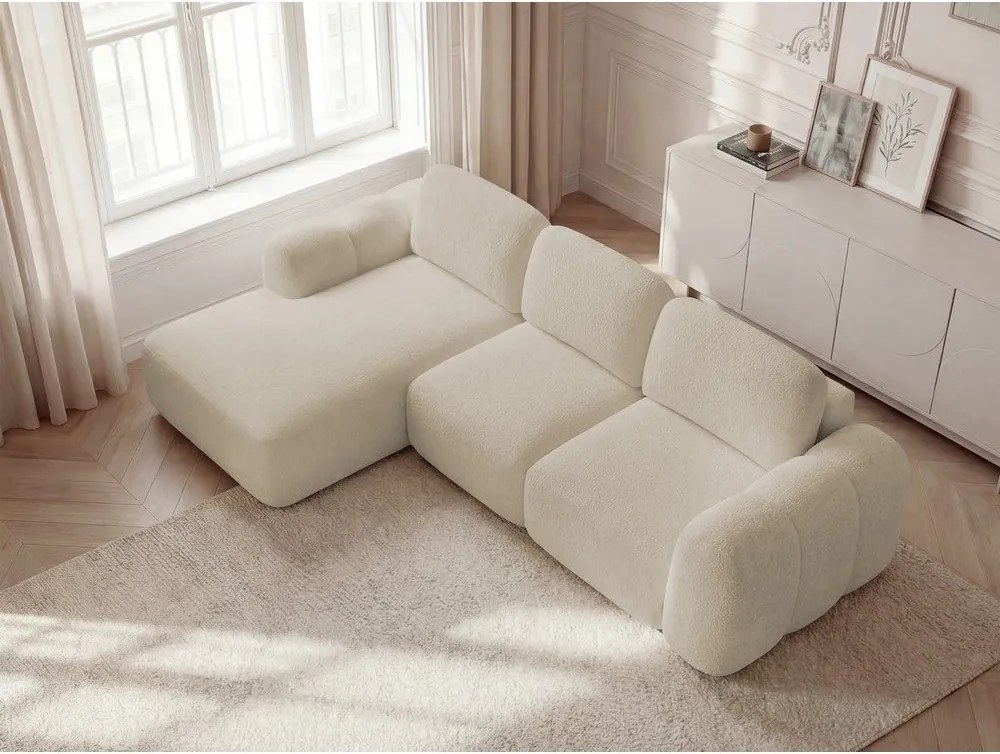 Béžová rozkladacia/s úložným priestorom rohová pohovka z textílie buklé (ľavý roh/s leňoškou) Montaigne – Bobochic Paris