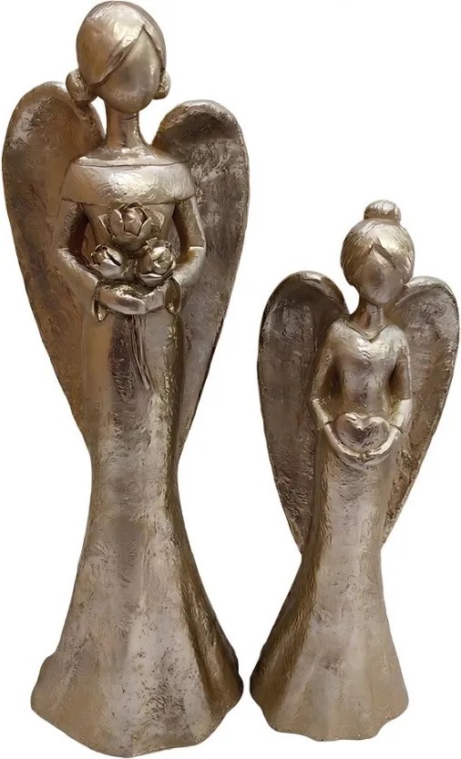 Set 2ks zlatých antik anjelov - 11*9*33 / 9*7*26 cm
