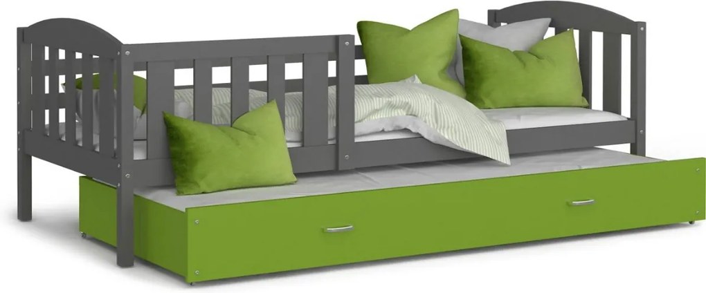 Expedo Detská posteľ KUBA P2 COLOR + matrac + rošt ZADARMO, 190x80 cm, šedá/zelená