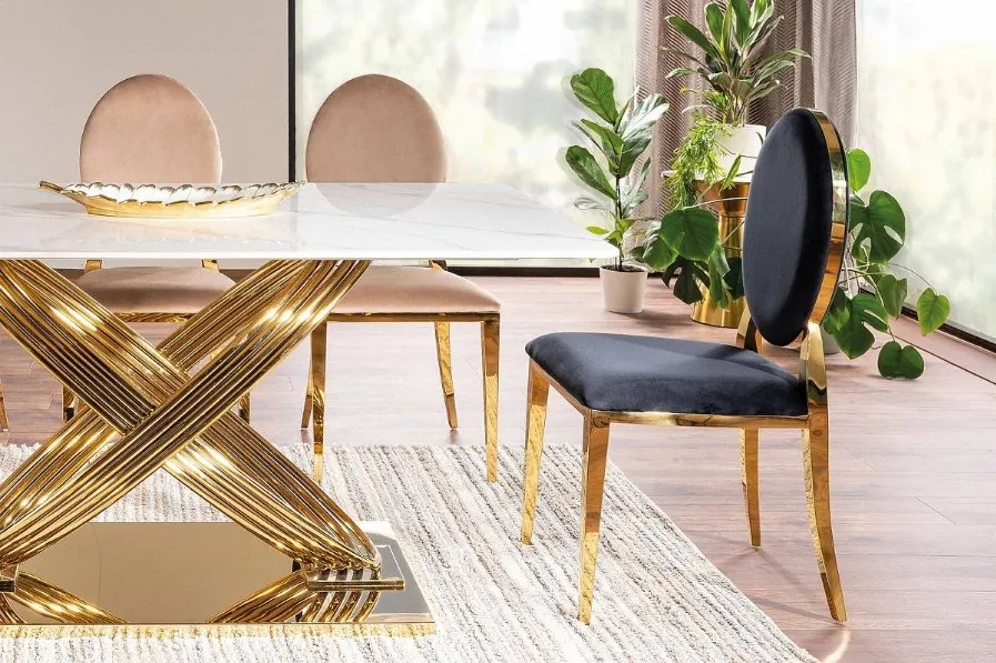 Jedálenská stolička KING VELVET bežová/ zlatá