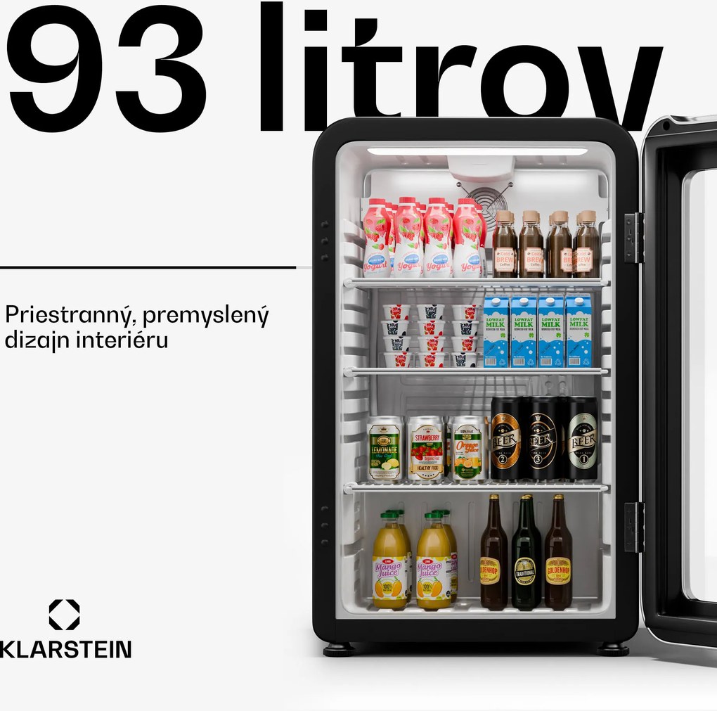 Klarstein Audrey Evo chladnička na nápoje, Retro dizajn, sklenené dvere, 93 L, EEK C