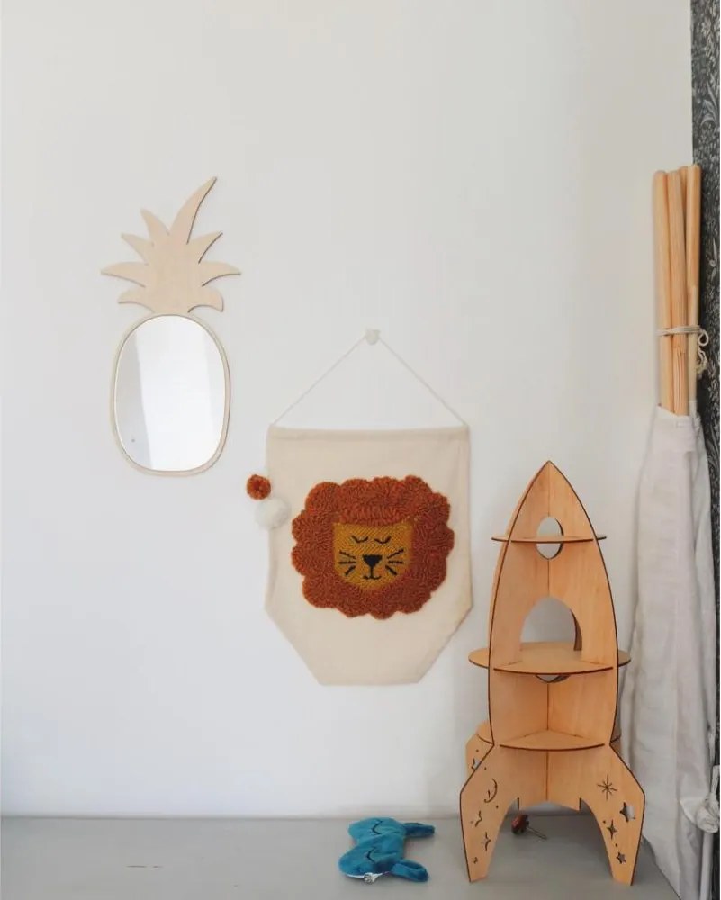 Zrkadlo ananás do detskej izby – dekoratívne akrylové zrkadlo z dreva 23x48 cm