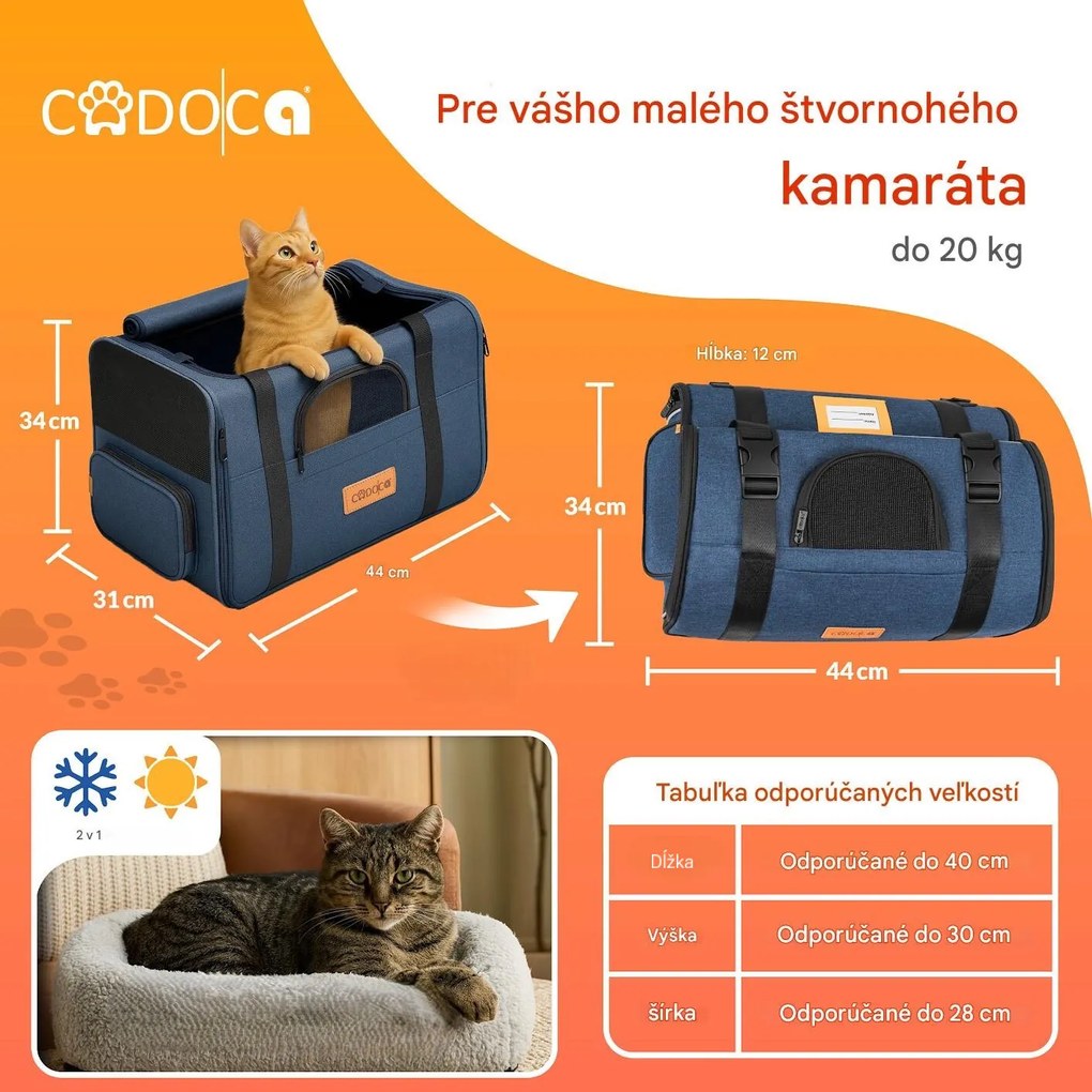InternetovaZahrada Prenosná taška pre mačky 44x34x31 cm - modrá