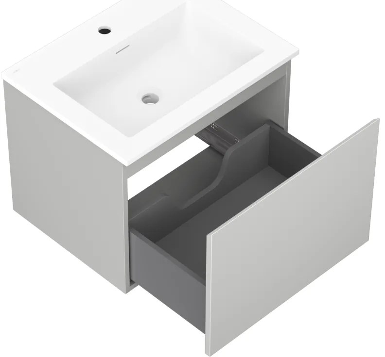 Mexen Orio, kúpeľňová skrinka 60 cm s umývadlom Otis, 1 zásuvka, šedá matná/biela matná, 91A10-06047-1-BF62-W18M01