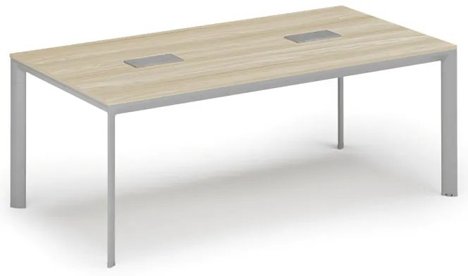 Rokovací stôl PRIMO INVITATION, 200x100 cm, dub prírodný + 2x stolová zásuvka TYP I, strieborná