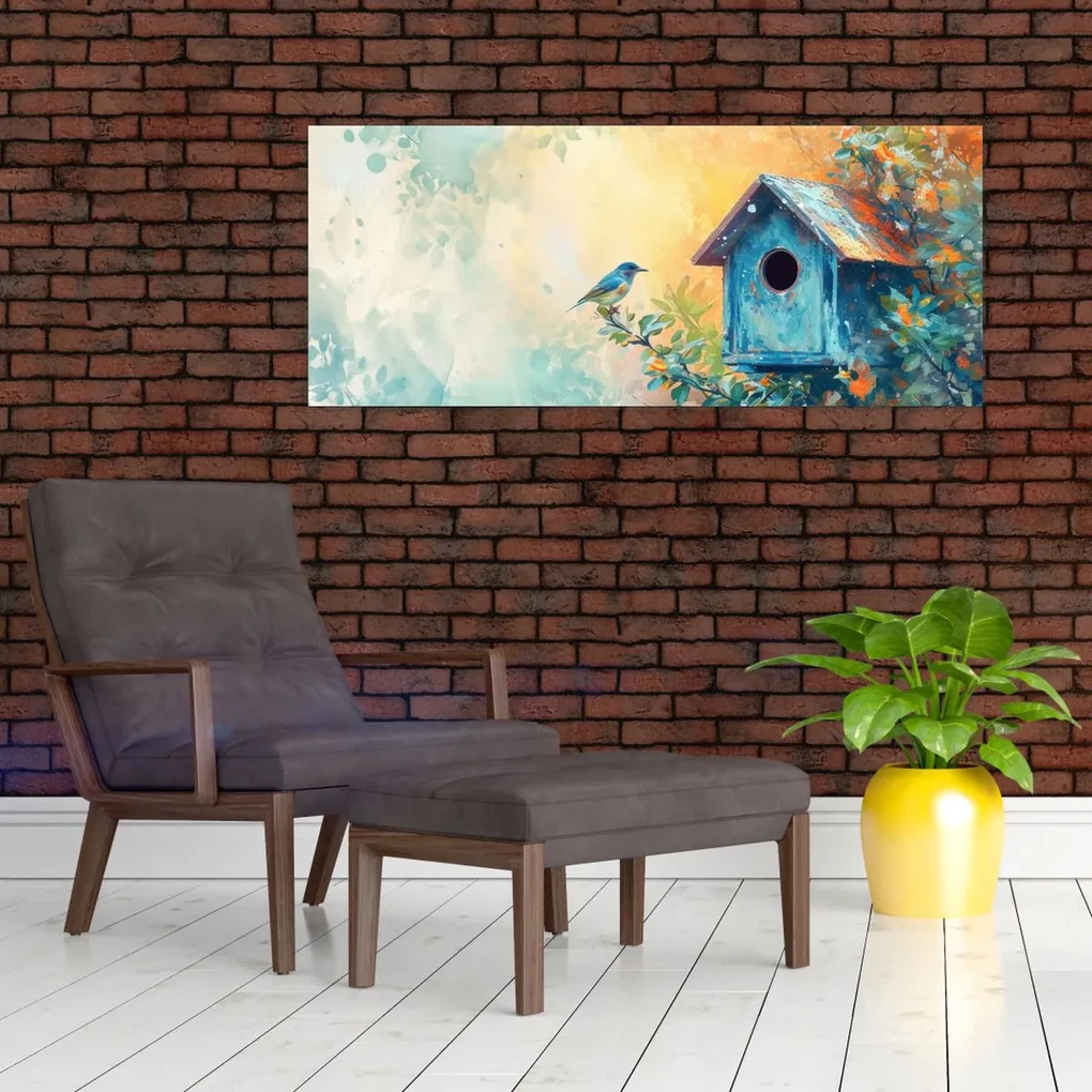 Obraz - Vtáčia búdka, akvarel (120x50 cm)