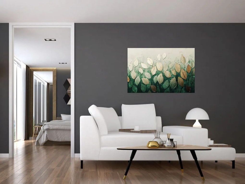 Obraz - Zlato-zelené listy (90x60 cm)