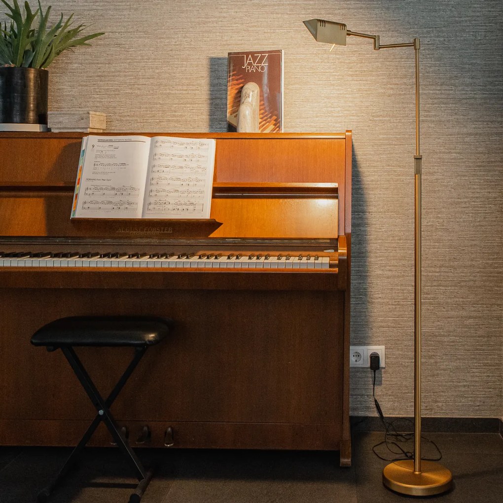 Dizajnová stojaca lampa bronzová vrátane LED s dotykovým stmievačom - Notia