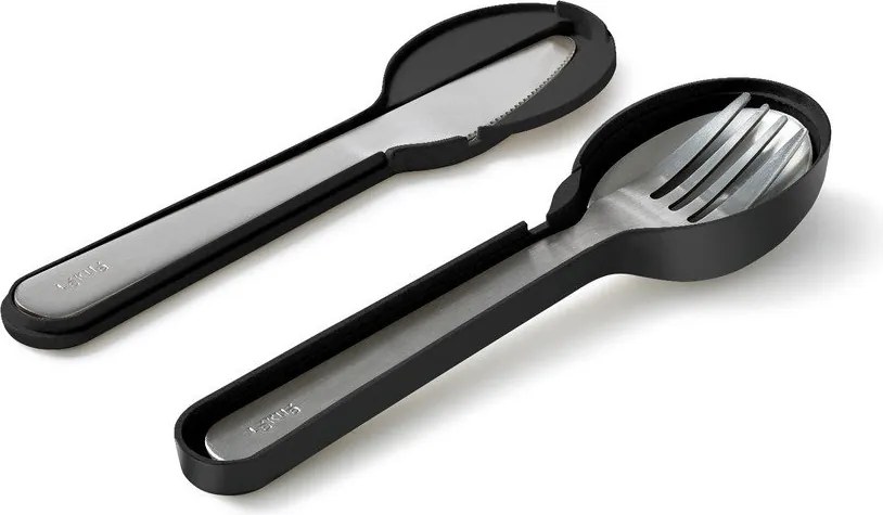 Čierne/v striebornej farbe antikoro cestovné príbory v súprave 3 ks To Go – Lékué