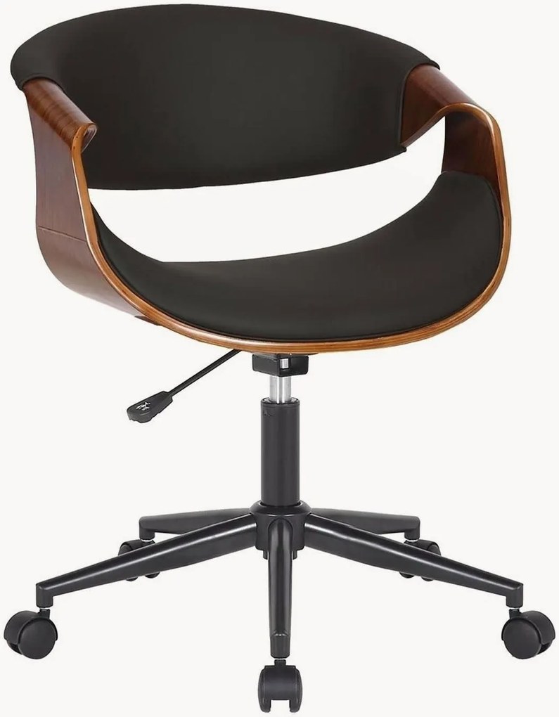 Výškovo nastaviteľná kancelárska stolička z umelej kože a dreva Visby, s kolieskami