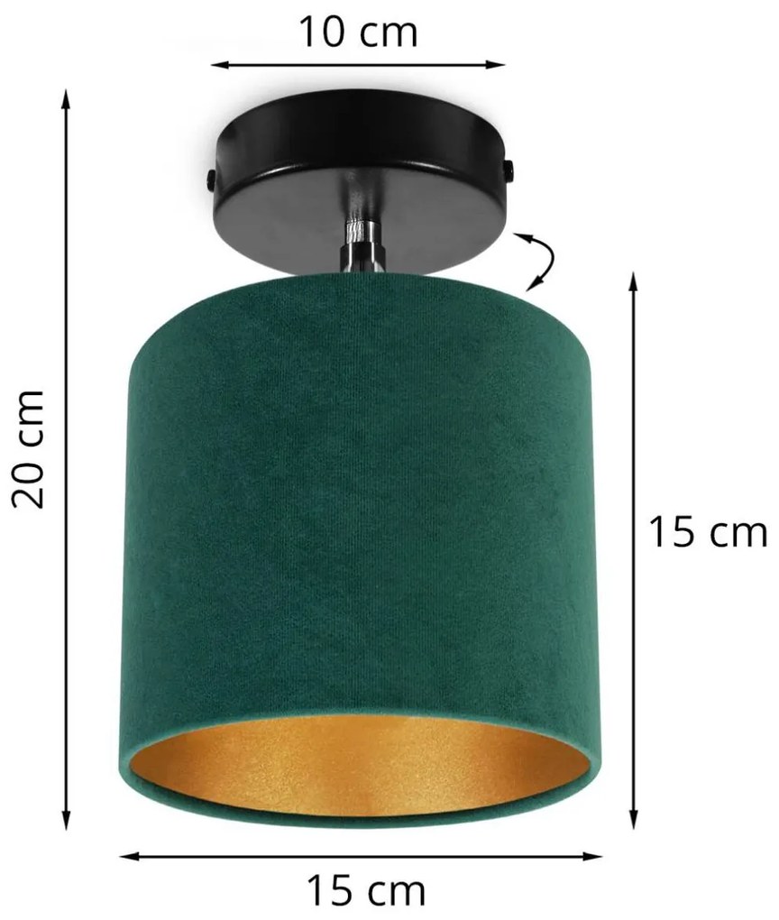 Stropné svietidlo MEDIOLAN, 1x tmavozelené/zlaté textilné tienidlo, čierna konštrukcia - možnosť polohovania