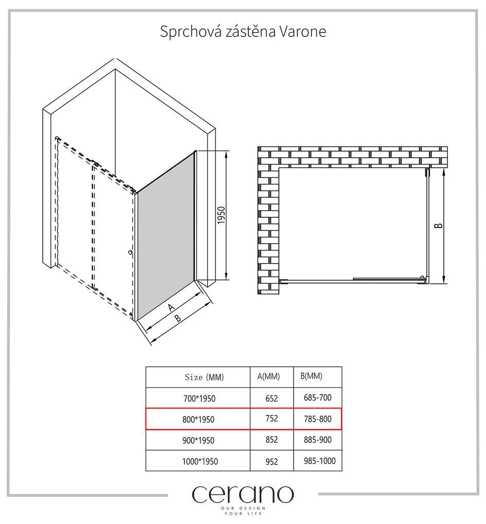 Cerano Varone, sprchovací kút s posuvnými dverami 140(dvere) x 80 (stena) x 195 cm, 6mm číre sklo, čierny profil, CER-CER-DY505B-14080