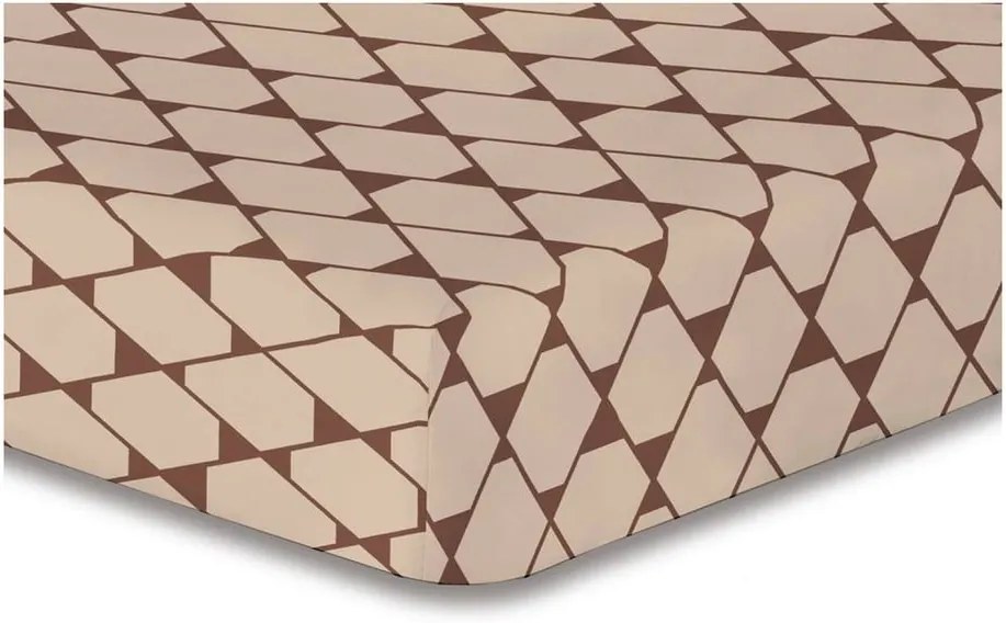 Béžová elastická plachta so vzorom DecoKing Rhombuses, 220 × 240 cm