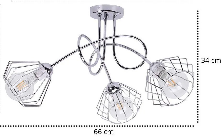 Stropné svietidlo Nuvola 8, 3x chrómové drôtené tienidlo, ch