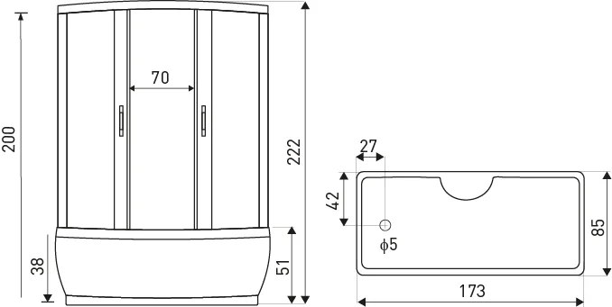 D‘Eluxe - MASÁŽNE BOXY - Sprchový Masážny Box GU17N1722 173x8xcm hydromasážny sprchový box grafitové 5 satén 222 173x85x222 70