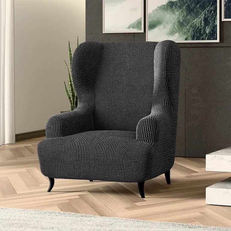 Bielastické poťahy COSTINA antracit kreslo ušiak (š. 60 - 110 cm)