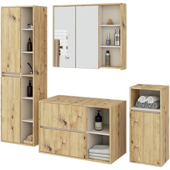 Kúpeľňová zostava VAMI s otvormi na umývadlo, dub artisan / béžová