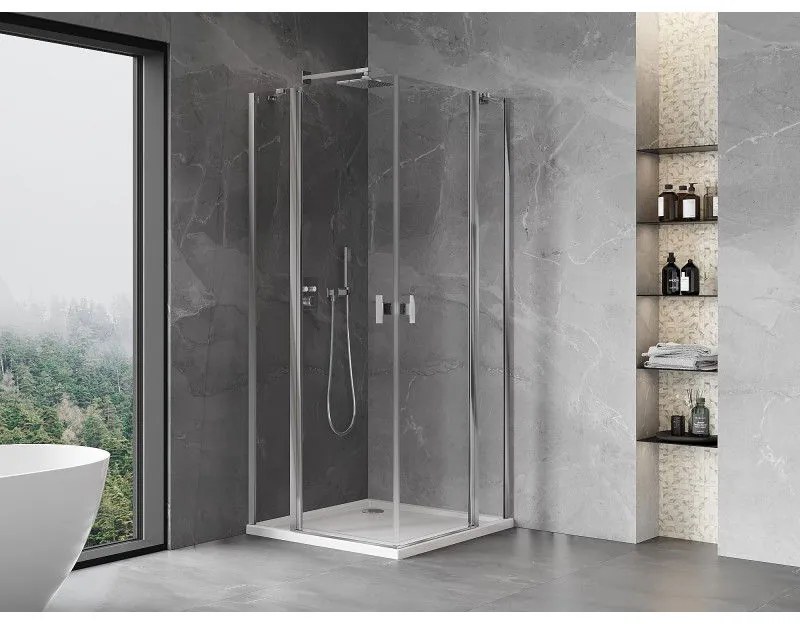 Mexen, Mexen Mist Duo výklopný sprchový kút 70 x 70 cm, priehľadný, chróm - 8A4-070-070-01-00