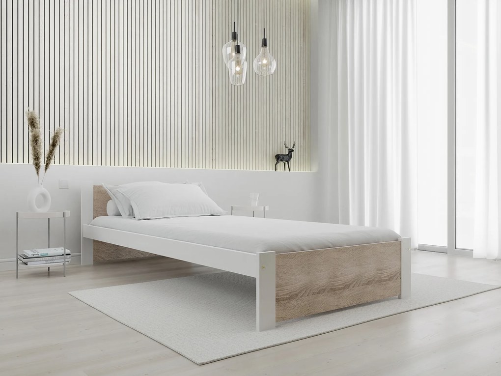Posteľ IKAROS 90 x 200 cm, biela/dub sonoma Rošt: S latkovým roštom, Matrac: Matrac COCO MAXI 20 cm