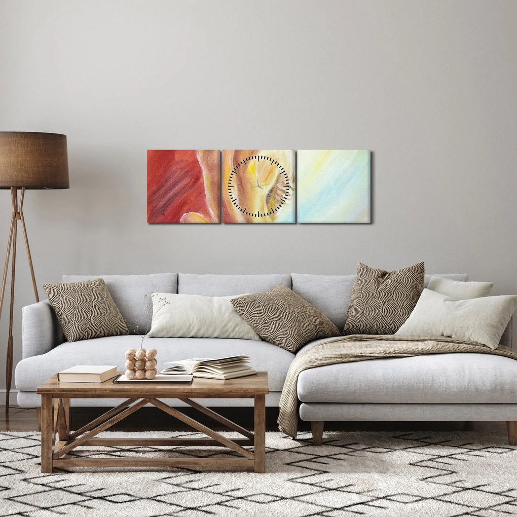 Obraz odpočívajúce ženy, olejomaľba (s hodinami) (90x30 cm)