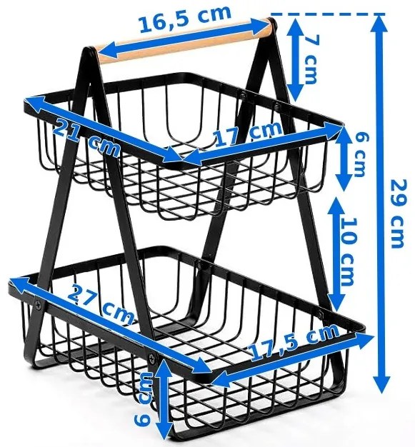 Poschodový košík na ovocie Pulos II čierny
