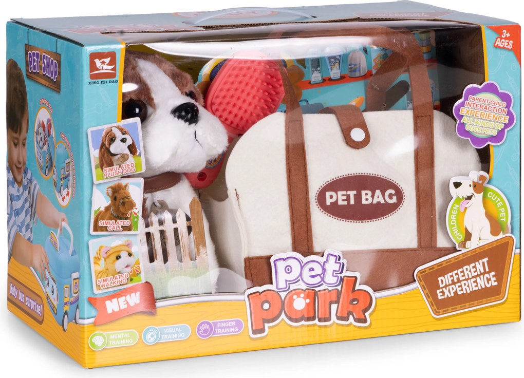 MULTISTORE Plyšový pes vo vrecku maskot bígla pre dieťa + kefa na starostlivosť