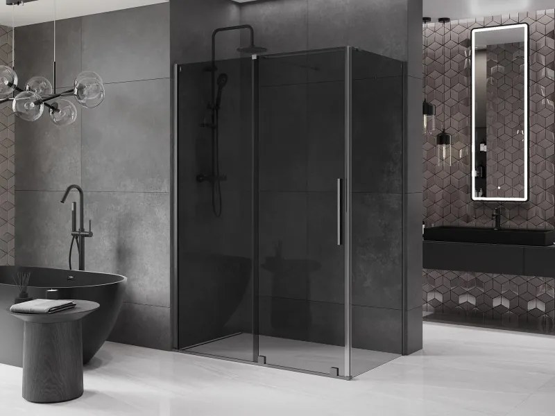 Mexen Velar, sprchový kút s posuvnými dverami 150 x 75 cm, 8mm šedé sklo, grafit brúsený, 871-150-075-41-66