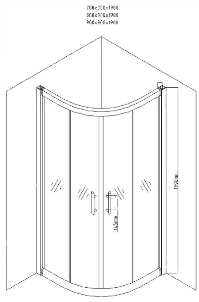 MEXEN RIO 90x90x190 polokrúhly sprchový kút transparent