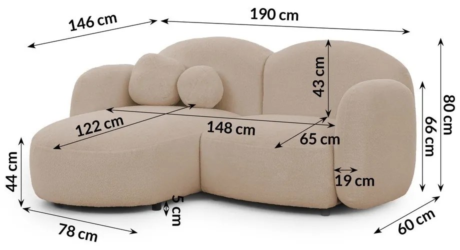 Svetlohnedá rohová pohovka z textílie buklé (ľavý roh/s leňoškou) Orbit – Ropez