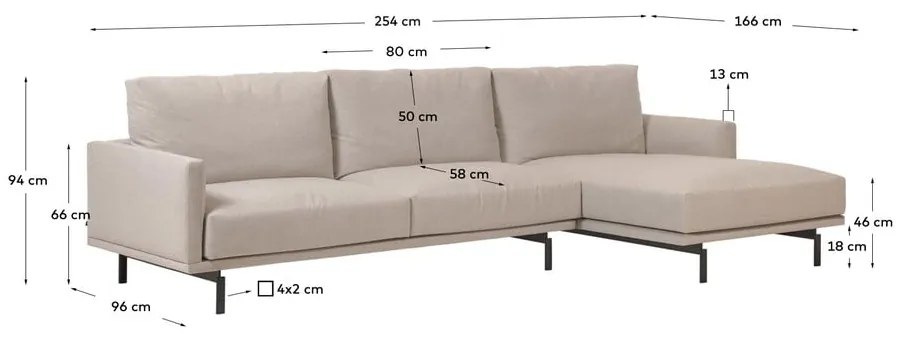 Béžová rohová pohovka Kave Home Galene, ľavý roh, 254 cm