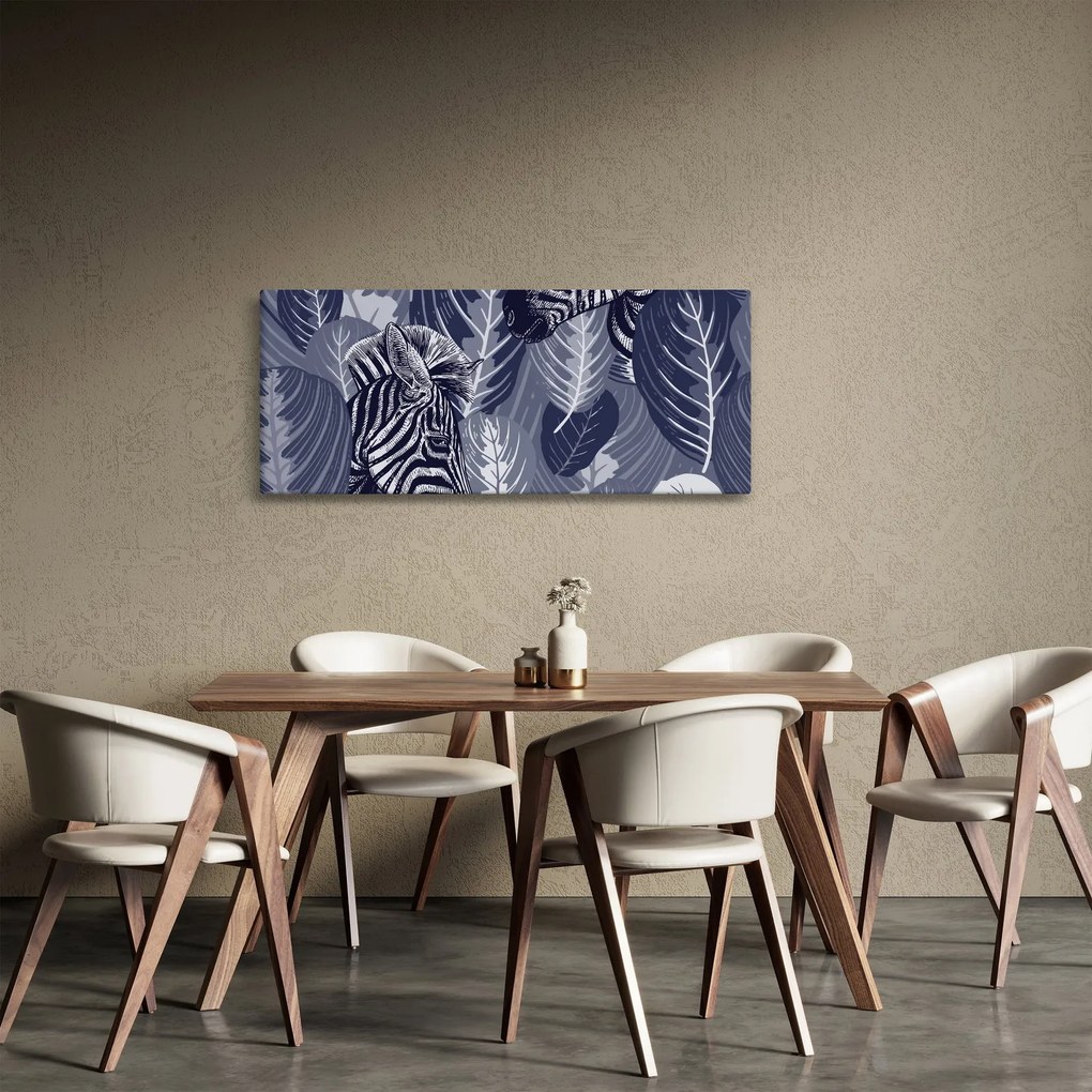 Obraz - Modré zebry (120x50 cm)