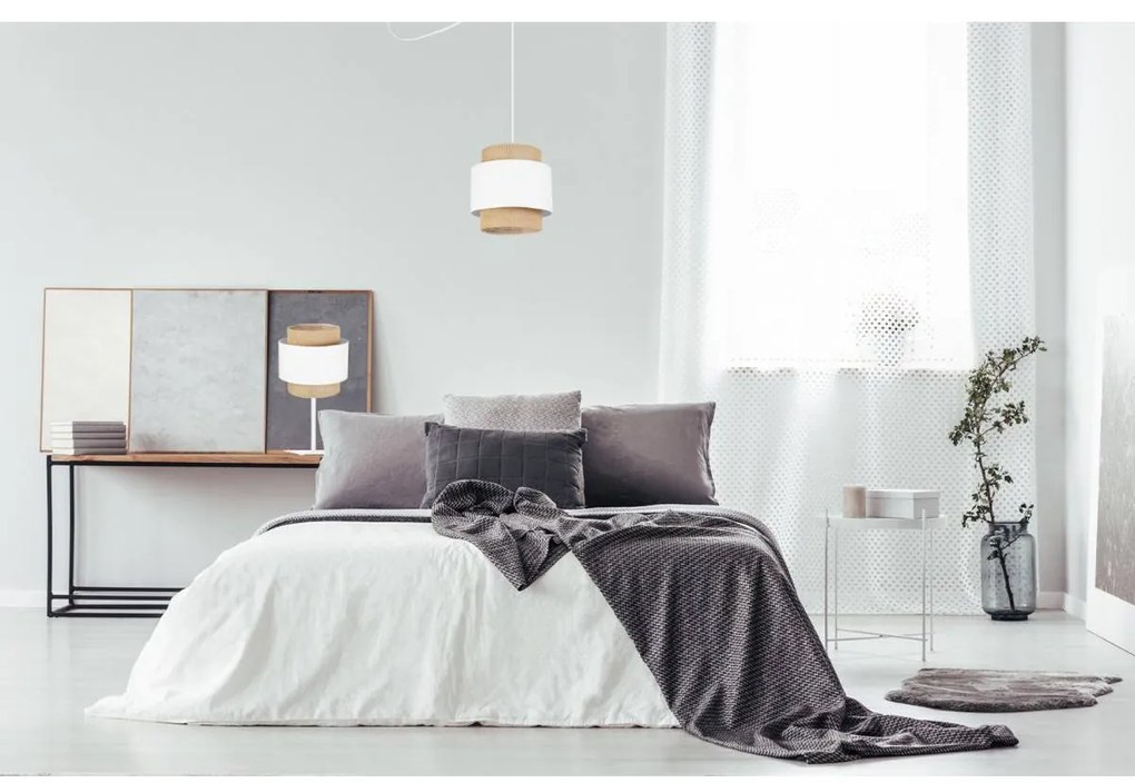 Stolná lampa Boho, 1x jutové/biele textilné tienidlo